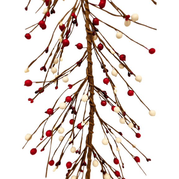 EV-52R Primitive Pip Big Berry Garland in Red and Cream Color - 5 foot / 60 inches Length, Christmas and All Season Color Garland, Home Dcor, Wedding, Fireplace, Kitchen and Dining Table Dcor