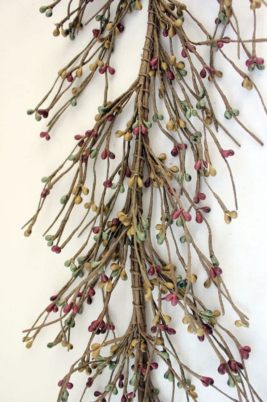 EV-C8 Primitive Pip Berry Garland in Brick, Sage Green / Mustard Color - 5 foot / 60 inches Length, Good Decorate for Year Round, Home Decor, Wedding, Fireplace, Kitchen and Dining Table Decor