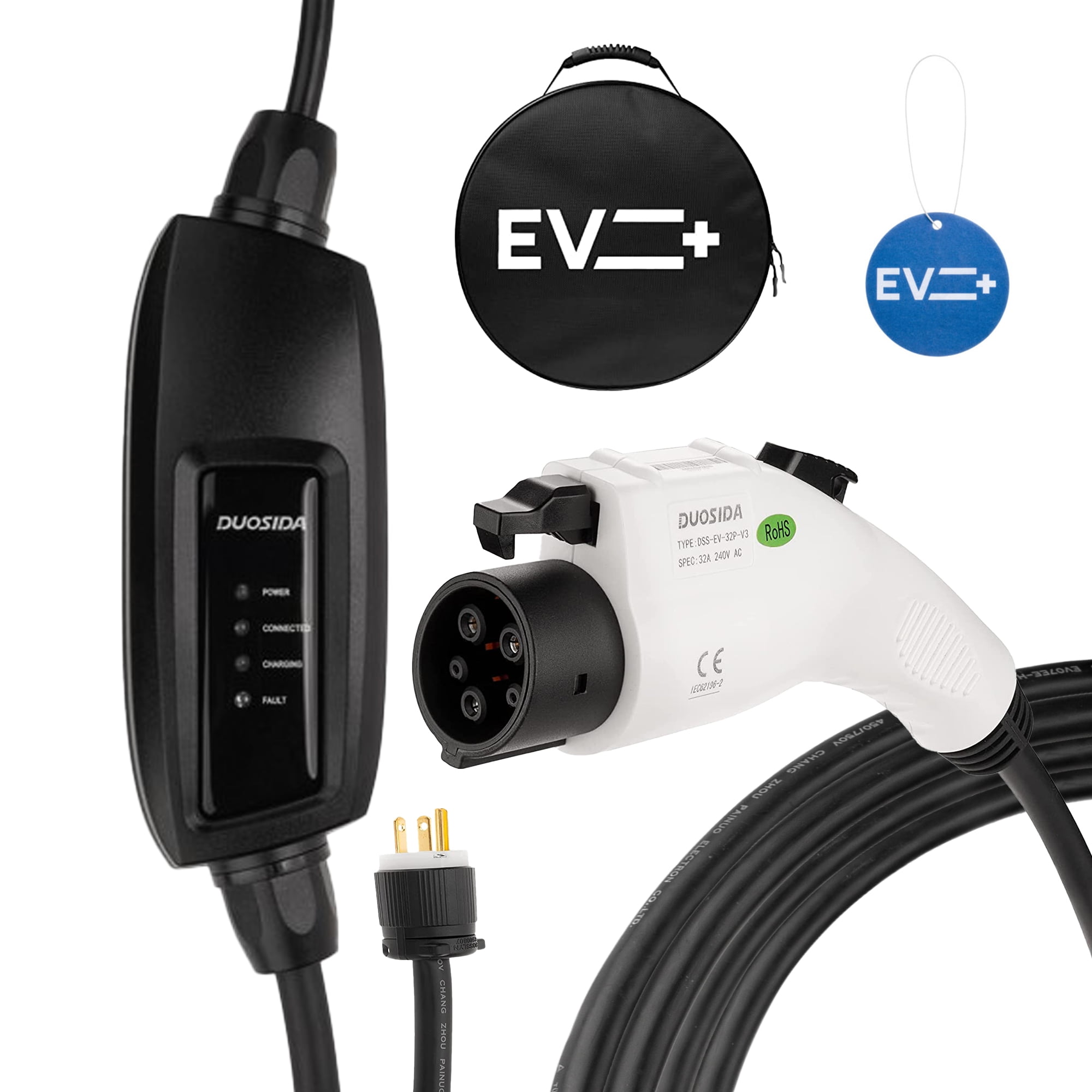 EV Charge+ Duosida Level 2 EV Charger – 16 Amp SAE J1772 Portable EV  Charging Station – 25 Ft Cord with NEMA 6-20P – Charging Cable EVSE Travel  Case 
