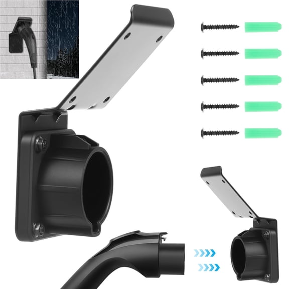 EV Charger Holder for J1772 Space-Saving Downward Tilt Design Wall Mount Cable Hanger for Portable Electric Car Charger Send 5 Expansion Tubes and 5 Screws