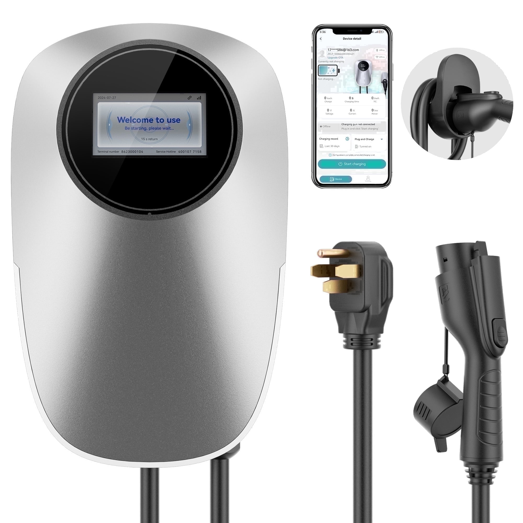 Naipo EV Charger  Level 2 Electric Vehicle Charging Station Max 48A 10.86KW  Electric Car Charging 240V with NEMA 14-50 Plug Suitable for All J1772 EVs