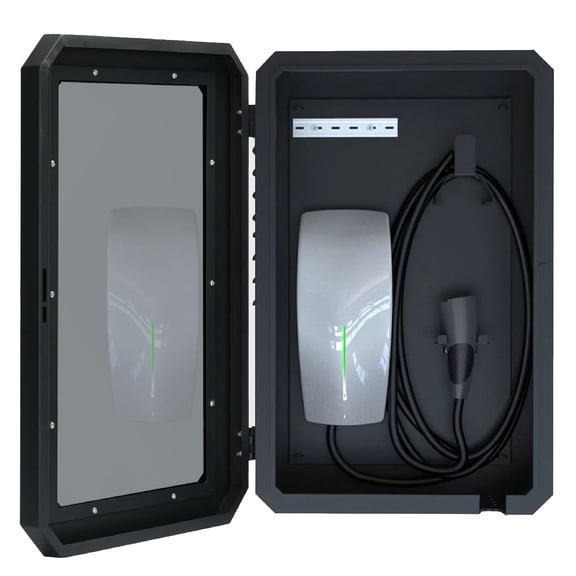 EV Charger Outdoor Enclosure, Charger Station Box for Wall Charger, Cable Cord Holder Lock Box, Tempered Glass Front Panel,L19.6 x W9.8 x H27.5