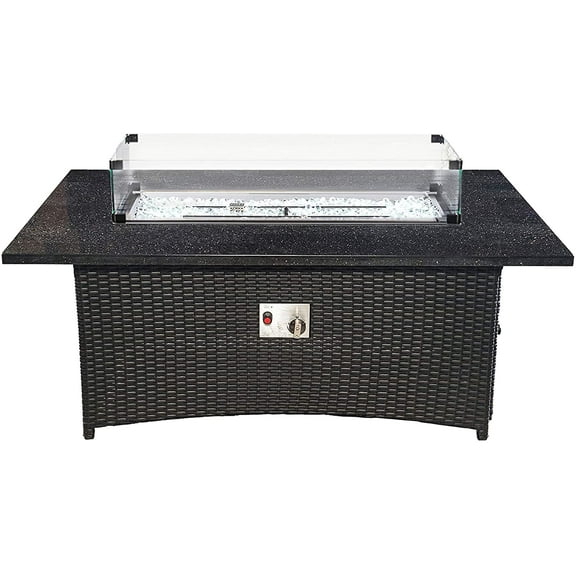 "EV Fires 52"" Propane Fire Pit Patio Heater - Gas Fire Pit Table Cover, Fire Glass Rocks and Coffee Table Converter Included 52x35x24 Inches