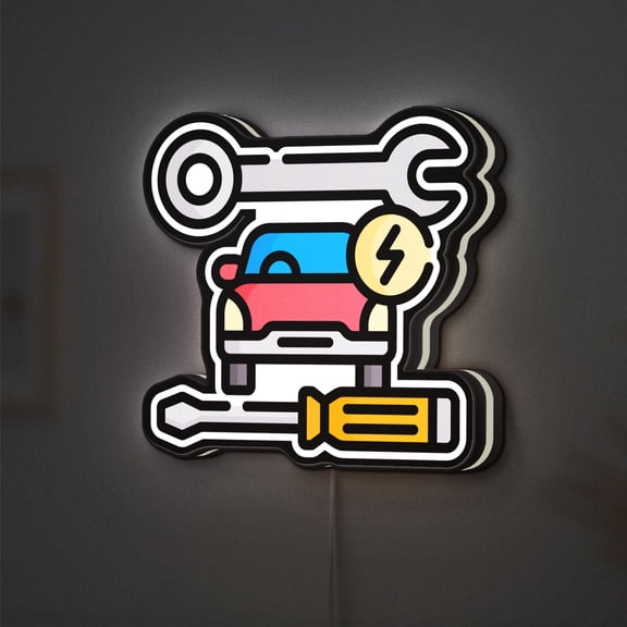 EV Maintenance 3D Novelty Light Box, Electric Vehicle Service Decor for Modern Car Spaces (Height 16 inch, 40cm)