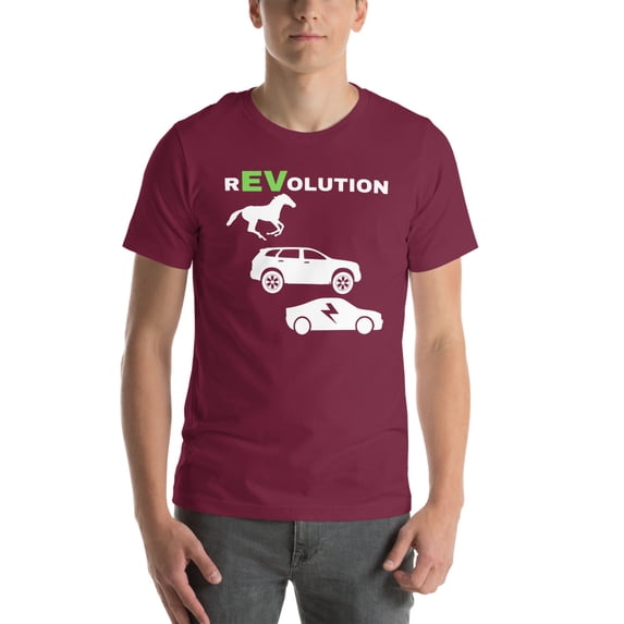 EV Revolution T-Shirt Drive E-Cars Shirt EV Revolution Shirt Funny Electric Vehicle T-Shirt Electric Power Shirt EV Life Shirt EV Driver T-Shirt 100% Electric Shirt (Maroon, S)