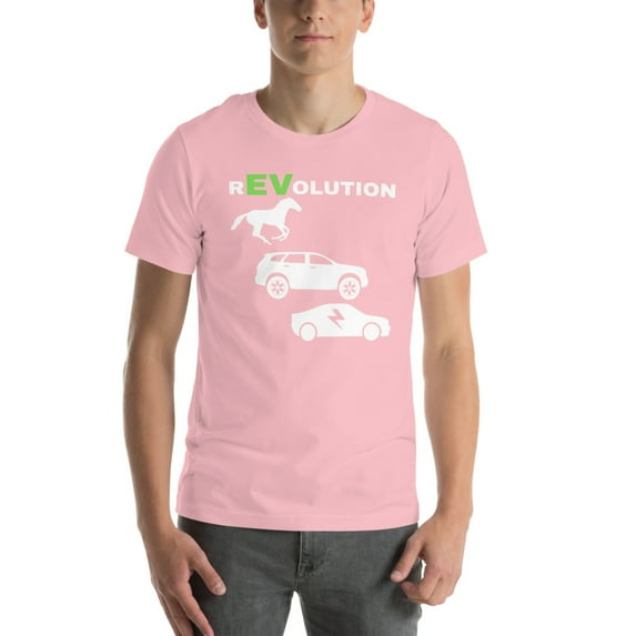EV Revolution T-Shirt Drive E-Cars Shirt EV Revolution Shirt Funny Electric Vehicle T-Shirt Electric Power Shirt EV Life Shirt EV Driver T-Shirt 100% Electric Shirt (Pink, M)