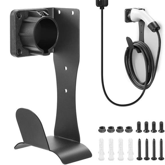 EV Wall Mount Charger Holder for J1772 Plugs Stainless Steel with Charging Hooks