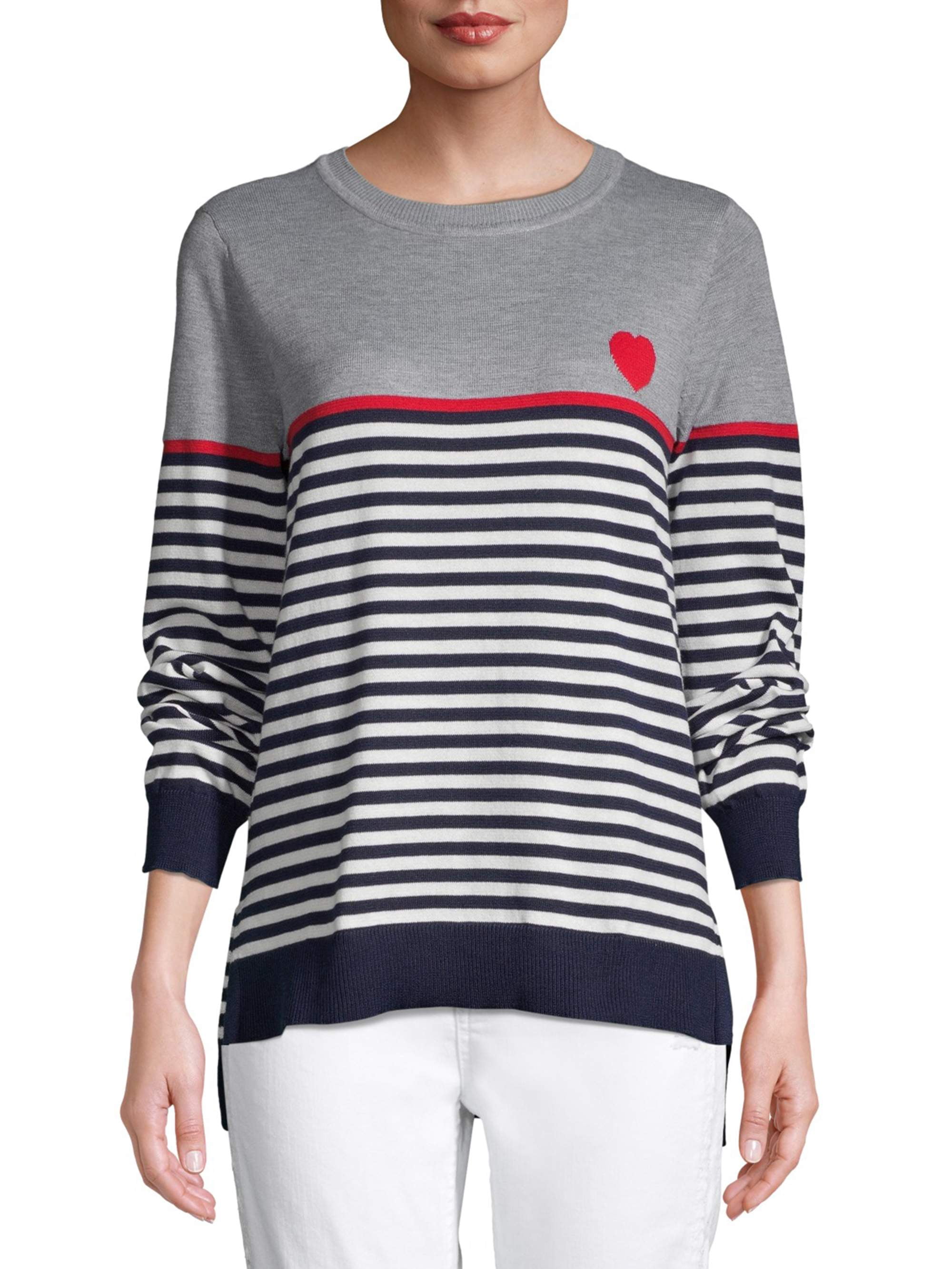 EV1 from Ellen DeGeneres Heart Stripe Hi-Low Sweater Women's