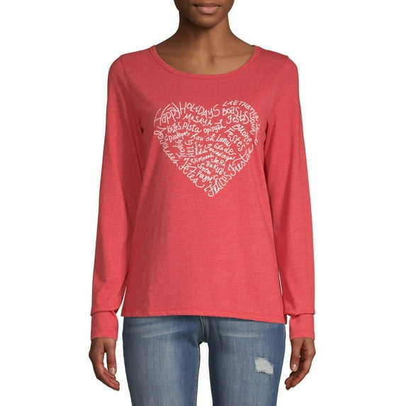 EV1 from Ellen DeGeneres Holiday Heart Long Sleeve T-Shirt Women's