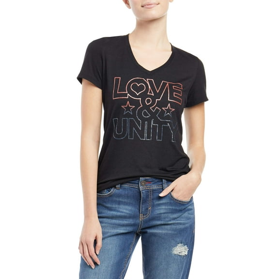 EV1 from Ellen DeGeneres Love And Unity V Neck Graphic Tee Women's