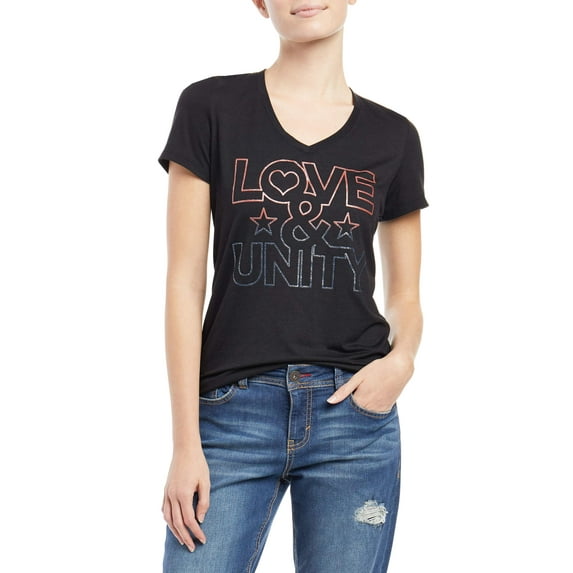 EV1 from Ellen DeGeneres Love And Unity V Neck Graphic Tee Women's
