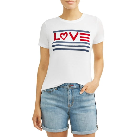 EV1 from Ellen DeGeneres Love Flag Crew Neck Tee Women's (White)