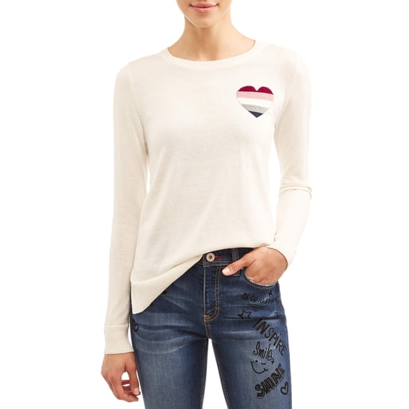 EV1 from Ellen DeGeneres Ombre Heart Crew Neck Sweater Women's