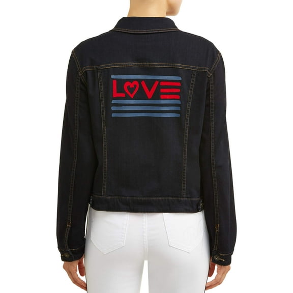 EV1 from Ellen DeGeneres Women's Dark Wash Denim Jacket with Love Flag