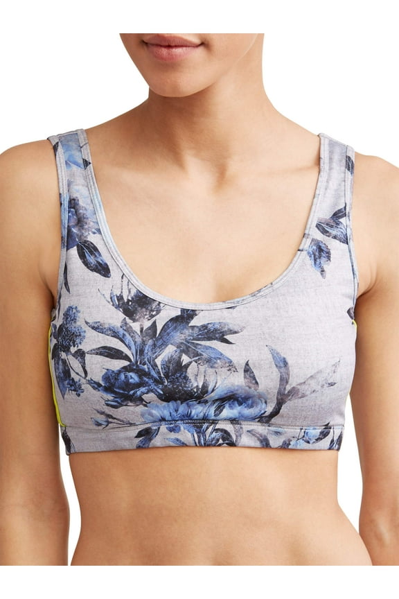 floral side stripe athleisure bra women's (indigo/grey)