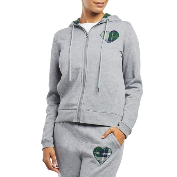 EV1 from Ellen Degeneres Plaid Heart Front Zip-Up Fleece Hoodie Women's
