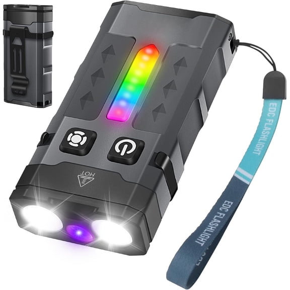 EV20 Small EDC Flashlight with 365nm UV Light,1100 Lumen -C Pocket Flashlights with Side Light,IP66 ,Clip & Tail for Camping, Black