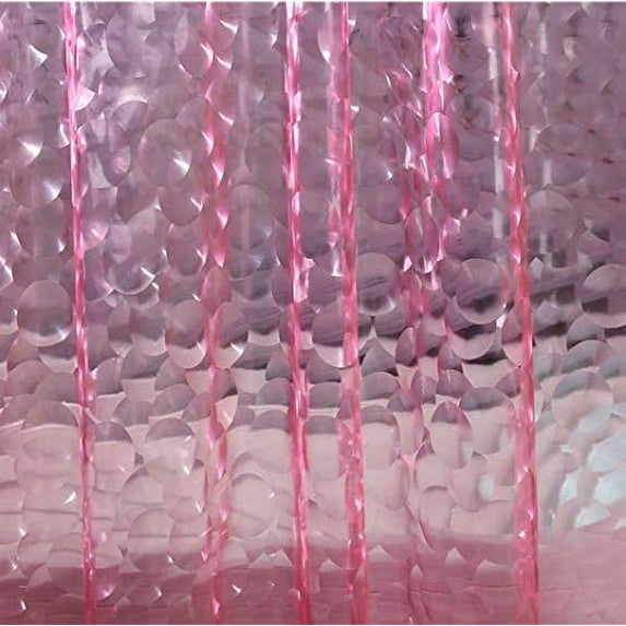 EVA 10 Gauge Bathroom Plastic Waterproof Heavy Duty Pink Bubbles Shower Curtain Liner with Magnets Weighted Size 72in x72in,12 Curtain Hooks Included