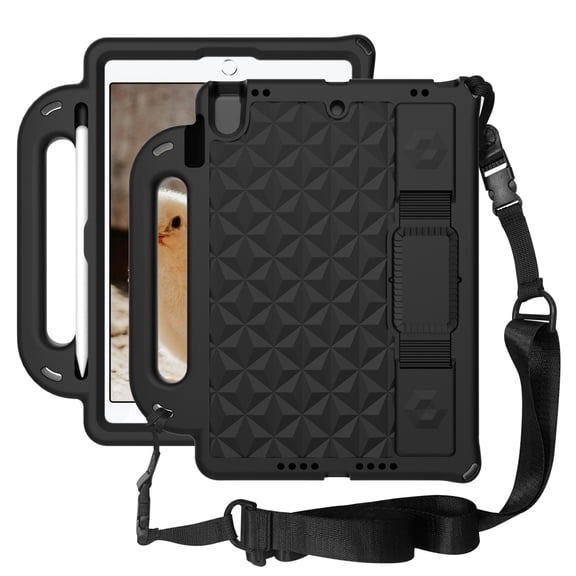 EVA Case for iPad 7th/8th/9th Generation, Portable Shockproof Cover with Bulit-in Stand & Pencil Holder & Hand/Shoulder Strap