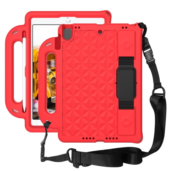 EVA Case for iPad 7th/8th/9th Generation, Portable Shockproof Cover with Bulit-in Stand & Pencil Holder & Hand/Shoulder Strap