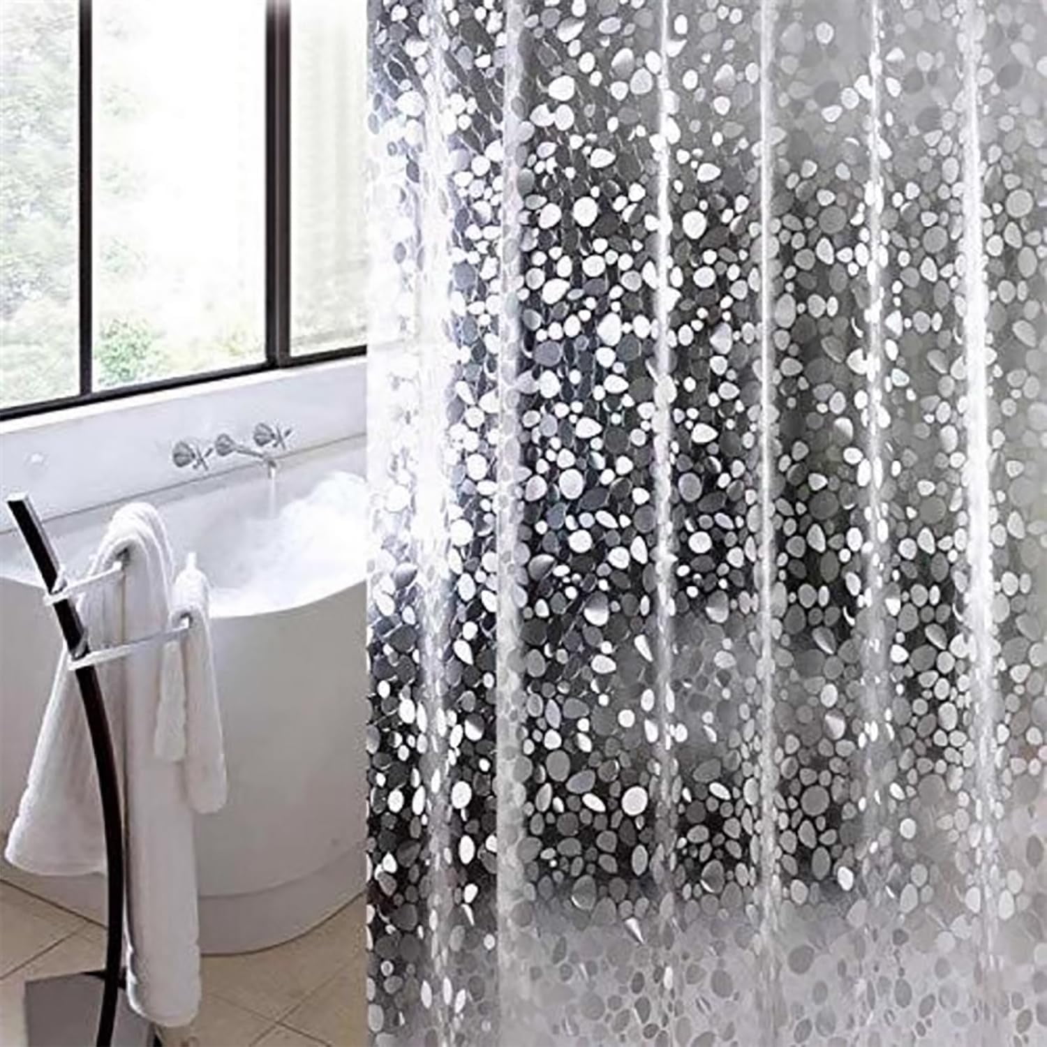 EVA Clear Shower Curtain Liner,3D Water Cube 5G Shower Liners with 12 ...