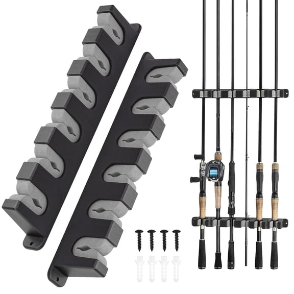 EVA Fishing Rod Holder,6 Vertical/Horizontal Wall Mount Rod Rack Pole Storage Organizer,Gray