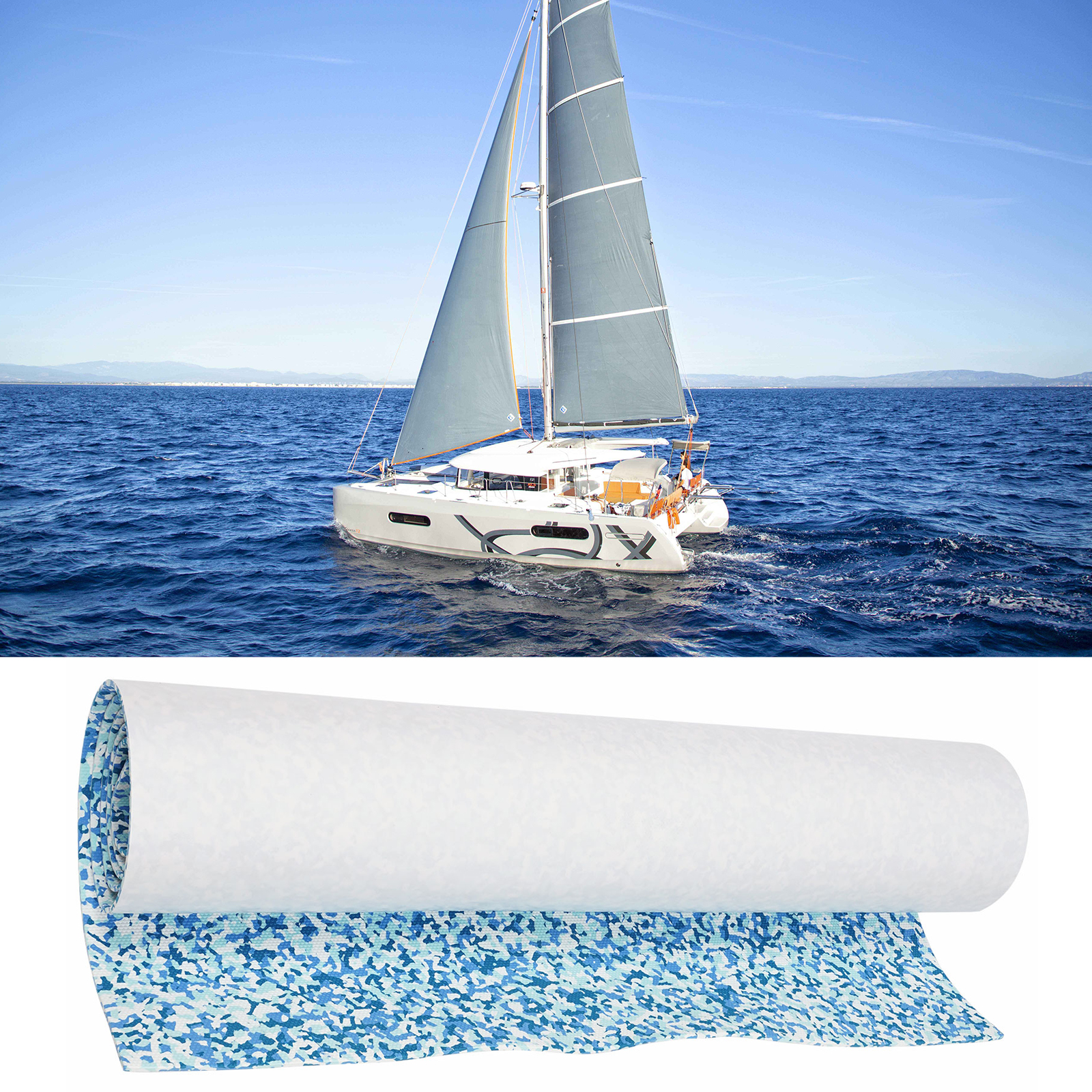 EVA Floor Mat with Glues on its Back for Boat Decks, RV Floors, Kayak Decks, Yacht Floors, Floating Docks, Surfboards, Golf Carts, Car Floors, and More (Blue White Camouflage)