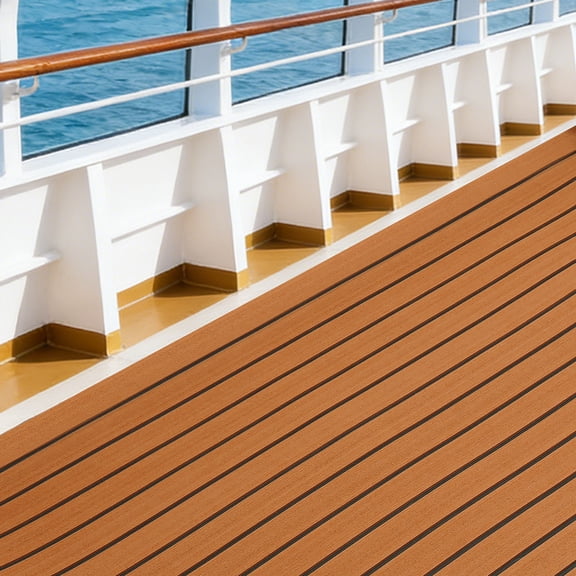 EVA Foam Boat Decking 106" x 35", Faux Teak Marine Yacht Flooring Mat, Self-Adhesive Waterproof Non-Slip Deck Sheet for DIY Installation, Brown with Black Stripes