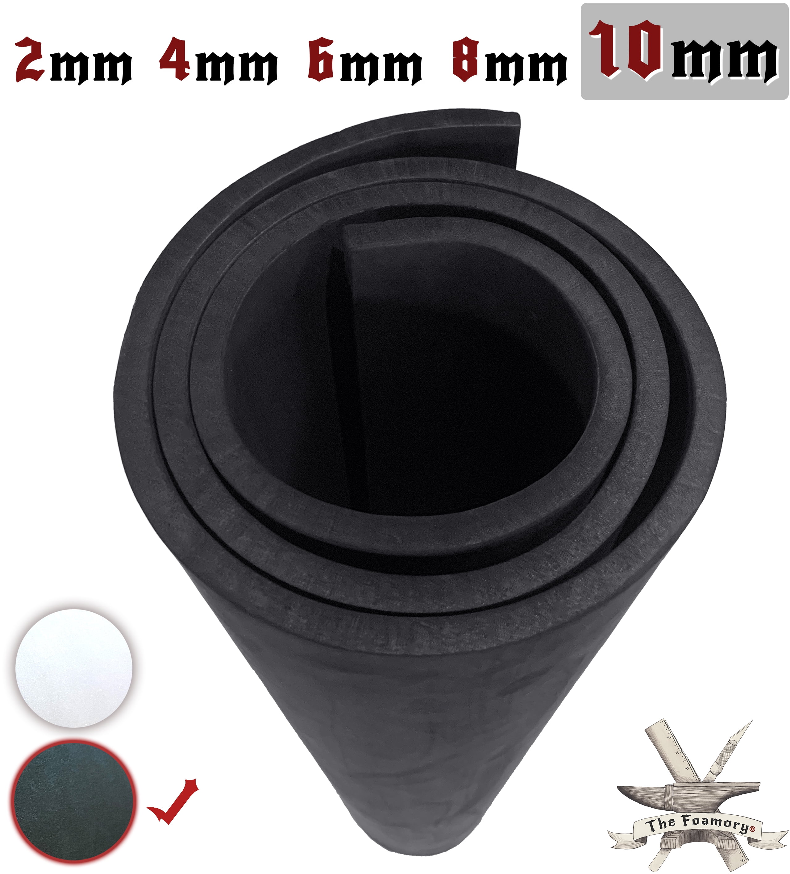EVA Foam Cosplay – 10mm Thick (2mm to 10mm) – Black or White – 35" x 59" Sheet – Ultra High Density 85 kg/m³ – by The Foamory