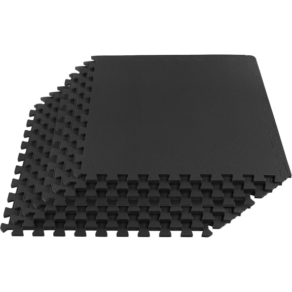 EVA Foam Mat Tiles 8-Pack - 32 SQ FT of Interlocking Padding for Garage, Playroom, or Gym Flooring - Exercise Mat or Baby Playmat (Black)