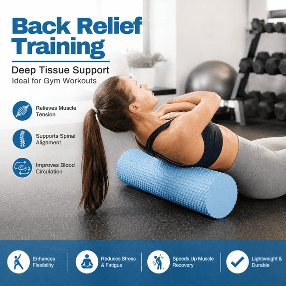EVA Foam Solid Yoga Roller, High Density Massage Roller for Pilates Barre, Slimming Muscle Relief Yoga Column, Portable Solid Foam Roller for Gym Fitness, Deep Tissue Massage Stick, 12in, Sky Blue