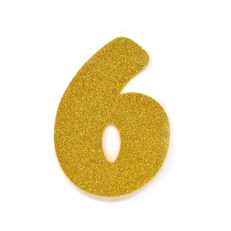 EVA Glitter Foam Number Cut Out "6", Gold, 4-1/2-Inch, 12-Count