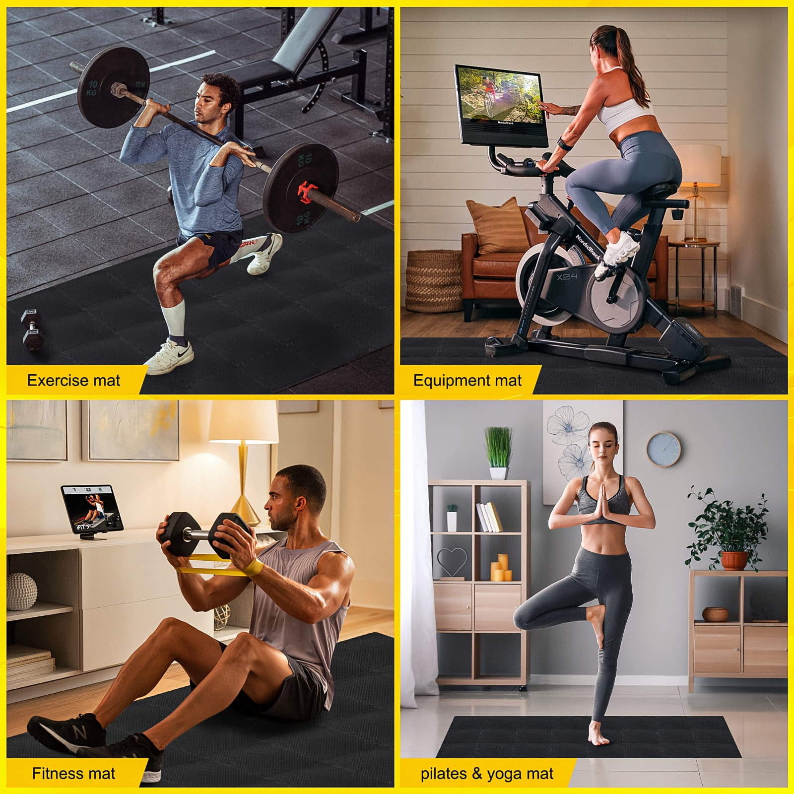 EVA Interlocking Floor Mats 24/48pcs, 12x12 Inch Non-Slip Foam Tiles, 0.4" Thick Waterproof Puzzle Mat for Home Gym, Workout, Play & Fitness Equipment, Indoor Outdoor Use