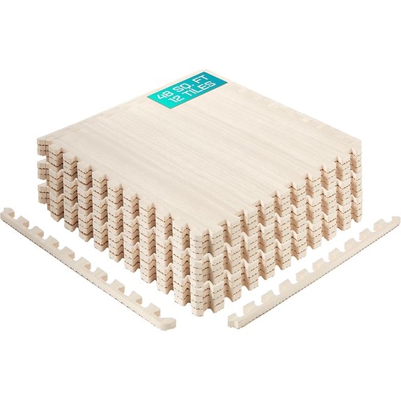 EVA Interlocking Mats, Puzzle Floor Tiles, Foam Floor Padding with Border for Furniture, Home Space, Living Room, Garage
