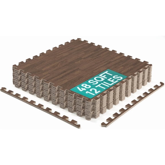 EVA Interlocking Mats, Puzzle Floor Tiles, Foam Floor Padding with Border for Furniture, Home Space, Living Room, Garage