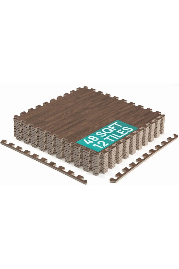 EVA Interlocking Mats, Puzzle Floor Tiles, Foam Floor Padding with Border for Furniture, Home Space, Living Room, Garage