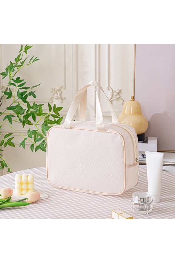 EVA Mesh Toiletry Bag Water Resistant Makeup Organizer Travel Cosmetic Storage Showerproof for Bathroom Gym Vacation Essentials Accessory(Beige)