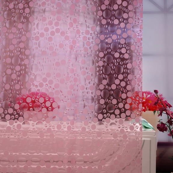 EVA Pink Thin Shower Curtain Liner, Pebble Pattern 72x72 Inch Lightweight Plastic Bathroom Shower Showroom Inner Curtain with Rustproof Metal Grommets and Weighted Magnets(No Hooks)