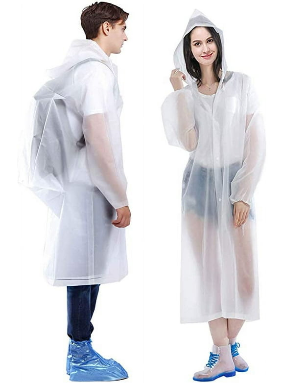 EVA Rain Poncho for Adults, 2 Pack Reusable Raincoat with Hoods and Sleeves, White
