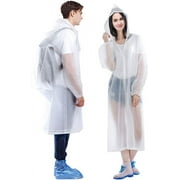 EVA Rain Poncho for Adults, 2 Pack Reusable Raincoat with Hoods and Sleeves, White