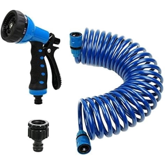 EVA Recoil Garden Hose 25ft - Includes 7 Pattern Spray Nozzle,Retractable Curly Water Hose