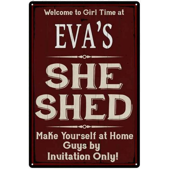 EVA'S She Shed Sign Red Wall Shack Decor Lady Cave 8 x 12 Matte Finish Metal 108120088143
