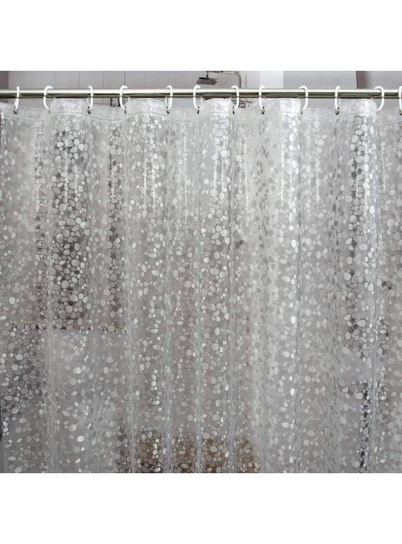 EVA Semi-Transparent Clear Shower Curtain with Pebbles, Water-Repellent Liner - 72"x72"