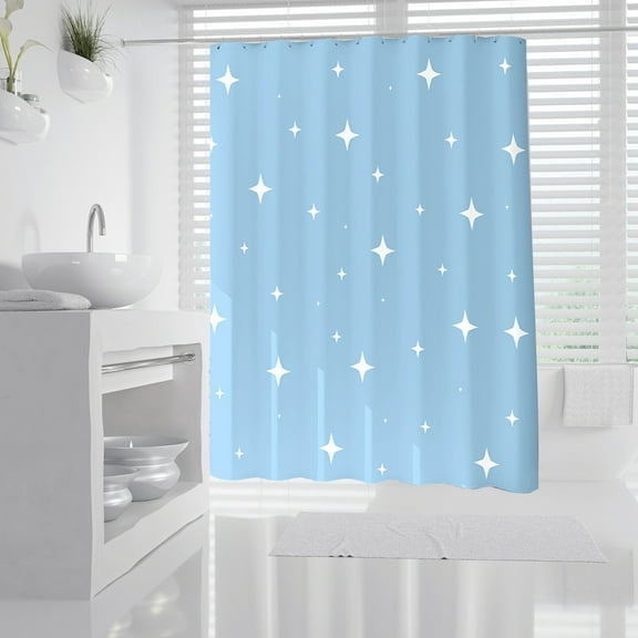 EVA Waterproof Shower Curtain Liner - 70x72 Inch White No Holes Print Design, Bathroom Partition Curtain with Rustproof Grommets & Weighted Hem, Machine Washable, Sets with Hooks