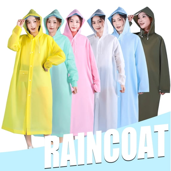 EVA waterproof Rain Ponchos for Adults Reusable,Raincoats Emergency for Women Men with Hood and Drawstring (Light Blue)