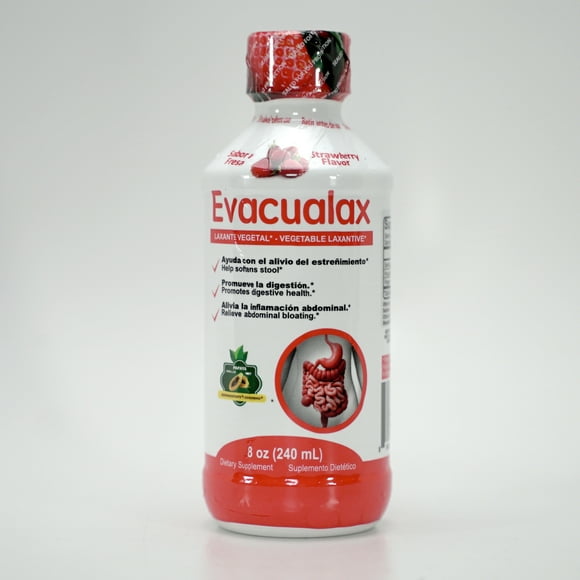 EVACUALAX Liquid -Laxative Vegetal 100% Natural 8oz | Natural Laxative | Constipation | Stool Softener | Intestinal Regularity | Senna Leaves (Strawberry)
