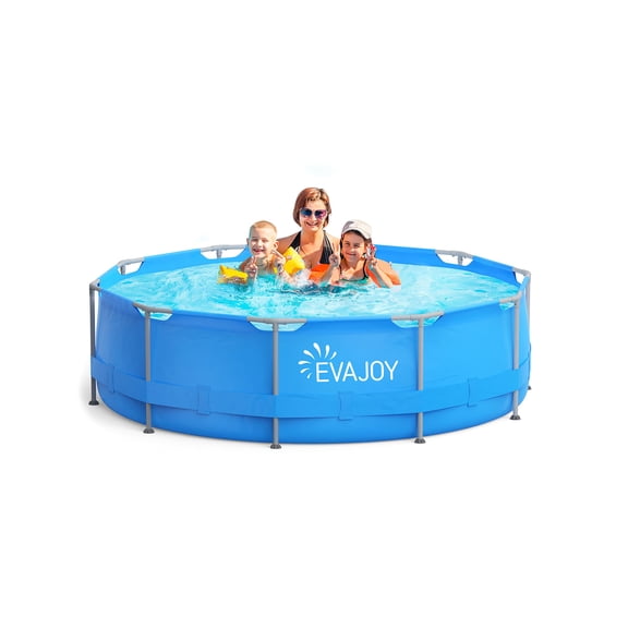 EVAJOY 12FT X 30IN METAL FRAME SWIMMING POOL OUTDOOR ROUND ABOVE GROUND - BLUE