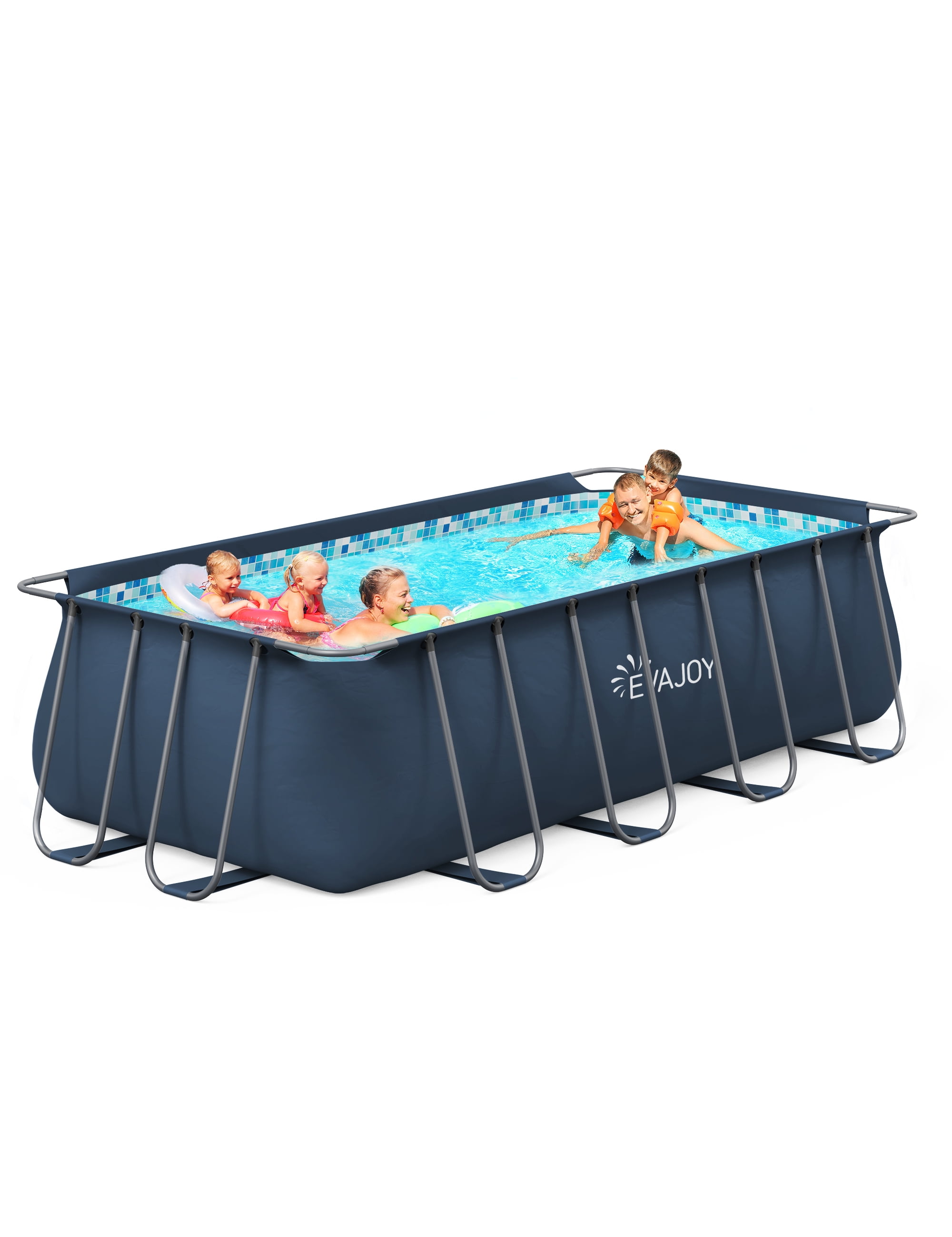 EVAJOY 14ft x 7ft x 48in Metal Frame Swimming Pool Set for Families, Rectangular Above Ground