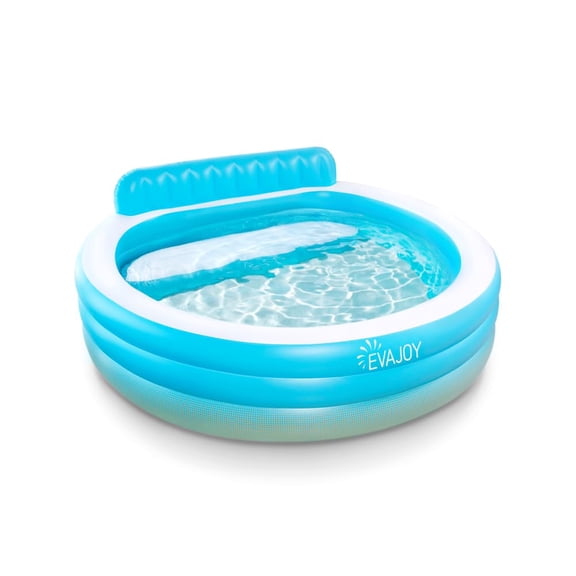 EVAJOY Full Sized Inflatable Pool with Backrest Bench 88"x85"x30" - Blue