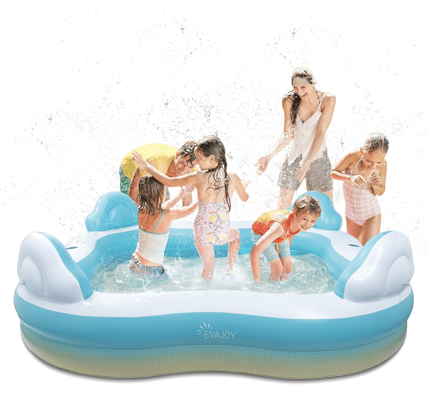EVAJOY Inflatable Swimming Pool for Kids, Adults, Family-Sized Above Ground with 4 Seats, 4 Backrests, 2 Cup Holders Backyard, Garden, Outdoors, 200 gal